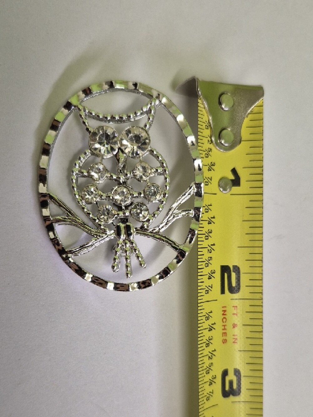 Silver Crystal Owl Brooch Oval Pin - Elegant Women's Jewelry - Picture 6 of 6